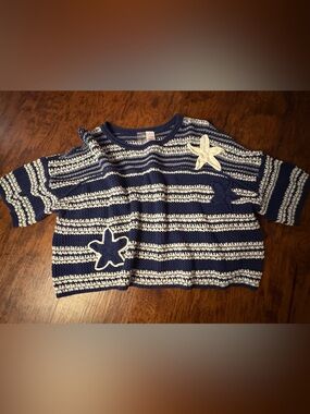 Altar'd State Navy & White Striped Crochet Starfish Pullover